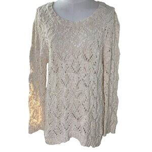 Boho Pointelle Open Knit Cotton Sweater Ivory WD-NY Long Tunic XL